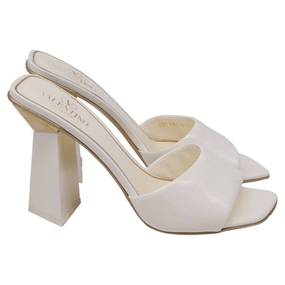 Valentino Cream Open-Toe Sculptural Block Heel Slides